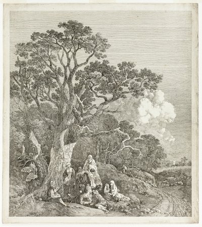 Skogbevuxen landskap med zigenare samlade runt en eld av Thomas Gainsborough