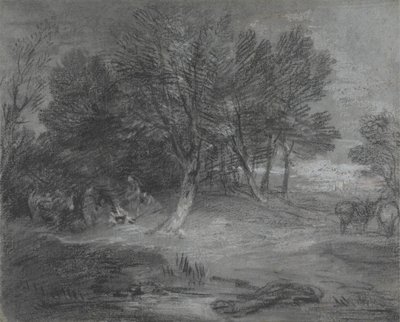 Skogbevuxen landskap med zigenarläger av Thomas Gainsborough