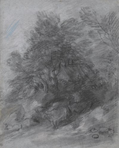 Skogbevuxen landskap med herdsman, kor och stuga av Thomas Gainsborough