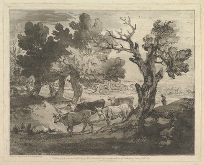 Skogbevuxen landskap med herdar och kor, 1 augusti 1797. av Thomas Gainsborough