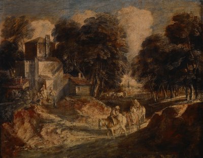 Skogsklädd landskap med ridande bönder av Thomas Gainsborough