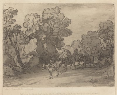 Skogbevuxen landskap med ryttare av Thomas Gainsborough