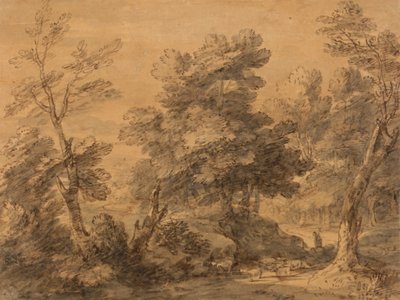 Skogbevuxen landskap med herde och får av Thomas Gainsborough