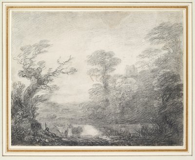 Skogbevuxet landskap med herde, kor och kyrktorn av Thomas Gainsborough