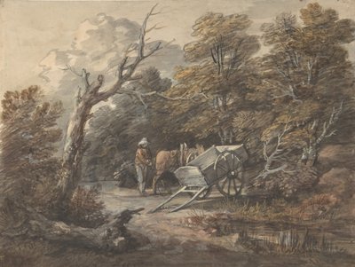Skogsscen med en bonde, en häst och en vagn, ca. 1760. av Thomas Gainsborough