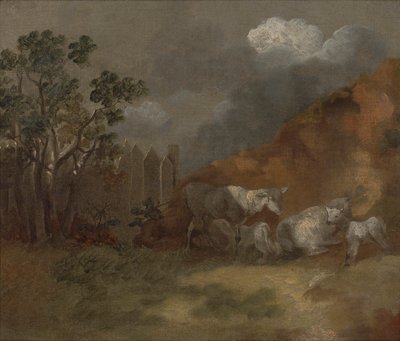 Får och lamm vid ett staket av Thomas Gainsborough RA