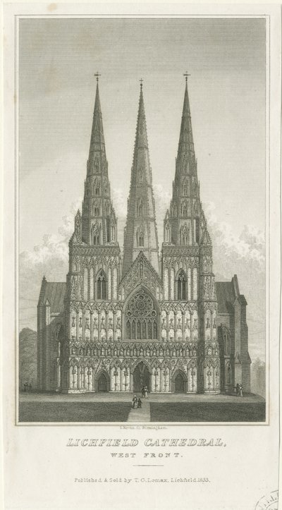Lichfield Cathedral - West Front: gravyr, nd [c 1833] (tryck) av Thomas George Lomax