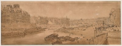 Ett urval av tjugo av de mest pittoreska vyerna i Paris: Utsikt över staden med Louvren från Pont Marie av Thomas Girtin