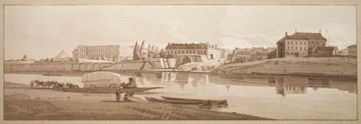 Ett urval av tjugo av de mest pittoreska vyerna i Paris: Utsikt över palatset och byn Choisi vid Seines stränder av Thomas Girtin