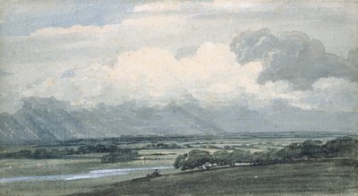 Landskap med stormig himmel, ca 1800 (akvarell  bodycolour på papper) av Thomas Girtin