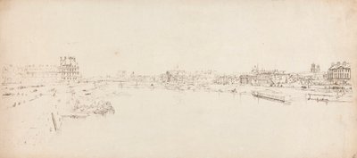 Utsikt över Tuilerierna och bron från Pont de la Concorde av Thomas Girtin