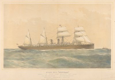 Ångfartyget Austral tillhörande Orient Steam Navigation Company Limited, ca 1868-74 (färglitografi) av Thomas Goldsworth Dutton