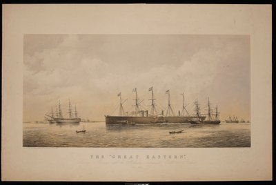 The Great Eastern, lämnar Sheerness med den atlantiska telegrafkabeln ombord juni 1866 (litografi, tonad) av Thomas Goldsworth Dutton
