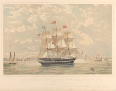 New York and London Packet-fartyget Victoria (på väg in i New Yorks hamn), ca 1839-44 (litografi, färglagd) av Thomas Goldsworth Dutton