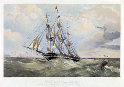 The New York line segelbåt (USA) London (England), Southampton (kapacitet 1600 ton). Färglitografi av Thomas Goldsworth Dutton (1819-1891) av Thomas Goldsworth Dutton