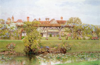 Great Tangley Manor, Surrey, med liljedammen och en täckt promenad av Thomas H. Hunn