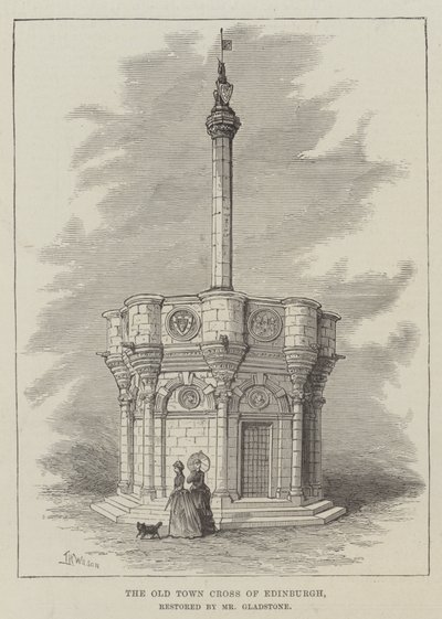 Old Town Cross of Edinburgh, restaurerat av Mr Gladstone av Thomas Harrington Wilson