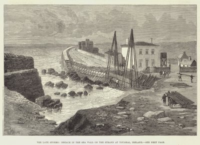 The sena Storms, Breach in the Sea Wall on the Strand at Youghal, Irland av Thomas Harrington Wilson