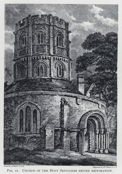 Heliga gravens kyrka före restaurering (gravyr) av Thomas Hearne