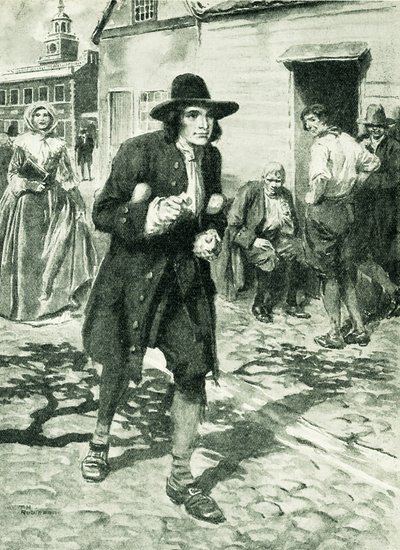 Benjamin Franklin anländer till Philadelphia (litografi) av Thomas Heath Robinson