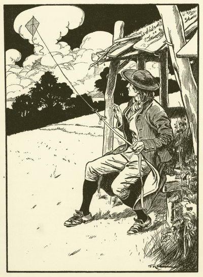 Franklin och hans drake (gravyr) av Thomas Heath Robinson