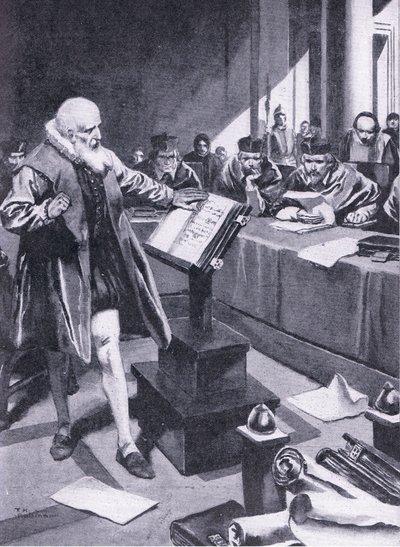 Galileo framträder inför kardinalerna i Rom, illustration från "Cassell
