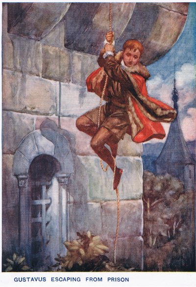 Gustav II Adolf flyr från fängelset av Thomas Heath Robinson