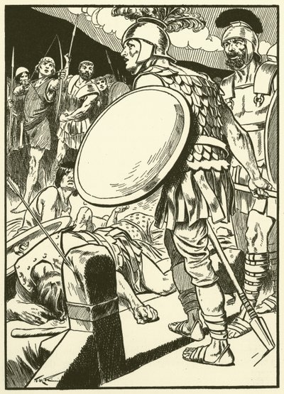 Horatius vid bron (gravyr) av Thomas Heath Robinson