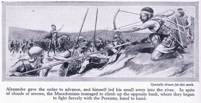 Hur Alexander vann sitt imperium: Darius, kung av Persien, samlade en stor armé som besegrades av makedonierna 334 f.Kr. ca 1950 (litografi) av Thomas Heath Robinson