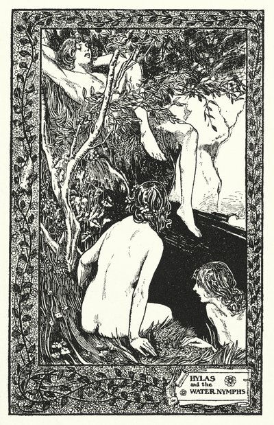 Hylas och vattennymferna (litografi) av Thomas Heath Robinson
