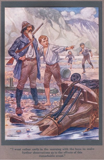 Jag gick ganska tidigt på morgonen med pojkarna för att göra ytterligare observationer (färglitografi) av Thomas Heath Robinson