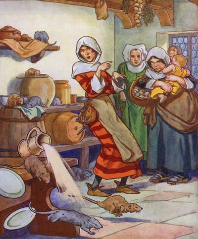 Illustration till The Pied Piper of Hamelin (färglitografi) av Thomas Heath Robinson