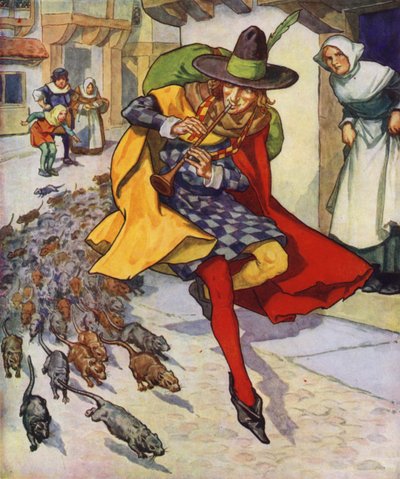 Illustration till The Pied Piper of Hamelin (färglitografi) av Thomas Heath Robinson