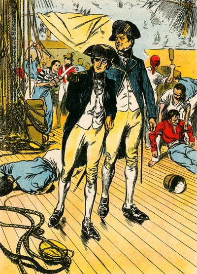 Nelson på "Victory" vid Trafalgar (färglitografi) av Thomas Heath Robinson