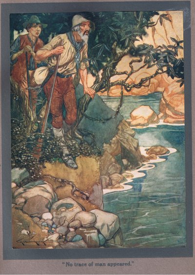 Inga spår av människan syntes till (färglitografi) av Thomas Heath Robinson