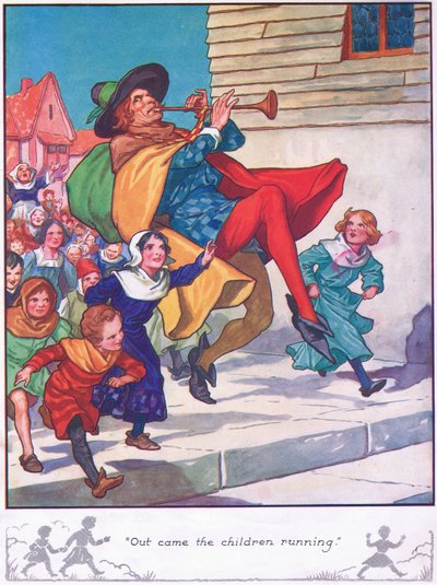 Ut kom barnen springande (färglitografi) av Thomas Heath Robinson
