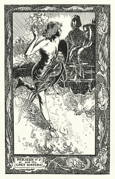 Perseus och de grå systrarna (litografi) av Thomas Heath Robinson