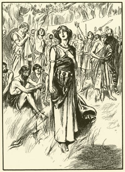 Drottning Boadicea och hennes soldater (gravyr) av Thomas Heath Robinson