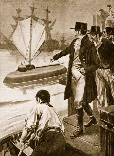 Robert Fulton i Frankrike visar sin ubåt "Nautilus" i drift (litografi) av Thomas Heath Robinson
