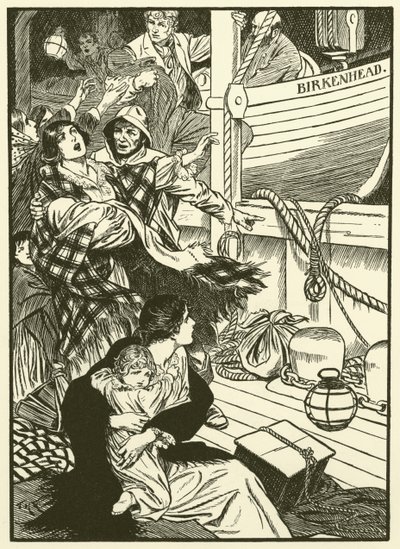 Räddning av kvinnor och barn (gravyr) av Thomas Heath Robinson