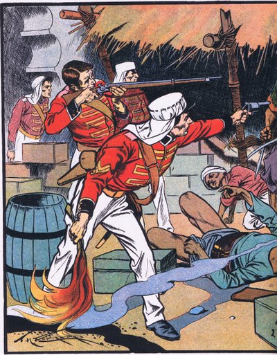 Förstörelsen av tidningen i Delhi (färglitografi) av Thomas Heath Robinson