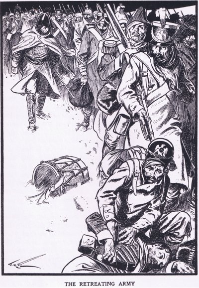 Den retirerande armén (färglitografi) av Thomas Heath Robinson