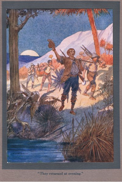 De återvände på kvällen (färglitografi) av Thomas Heath Robinson