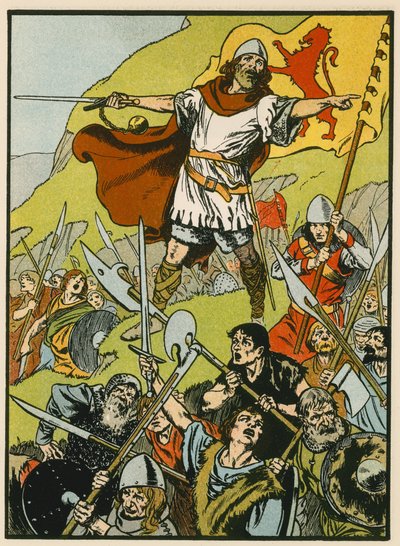 Wallace dirigerar sina soldater (färglitografi) av Thomas Heath Robinson