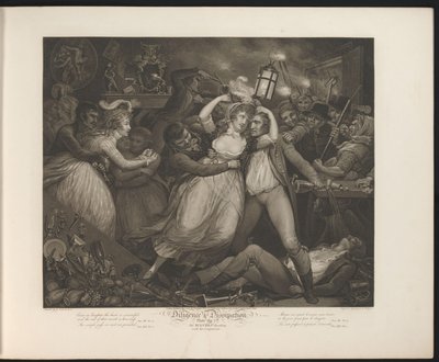 Dissolut piga som har roligt på en pub Plåt 7. The Wanton frossar med sina följeslagare (titel på objekt) Virtue and Debauchery (serietitel) Diligence & Dissipation (serietitel på objekt) av Thomas Hellyer
