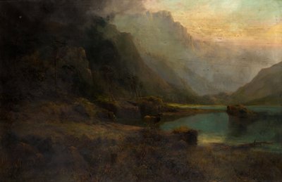 Highland Loch med Stag av Thomas Henry Gibb