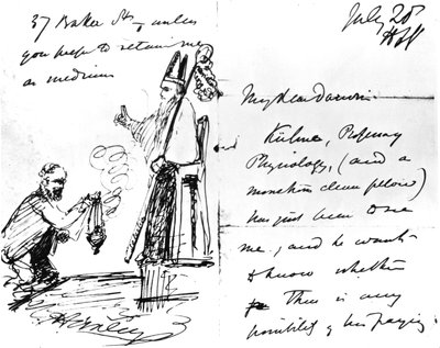 Ett brev från Thomas Henry Huxley till Charles Darwin, med en skiss av Darwin som biskop eller helgon, 20 juli 1868 av Thomas Henry Huxley