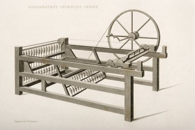 The Spinning Jenny, uppfann av James Hargreaves 1764, 1835 av Thomas Henry Nicholson