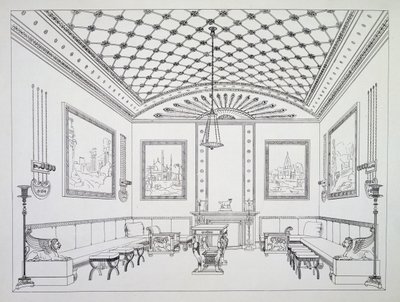 Salong, illustration från Hushållsmöbler och inredning av Thomas Hope