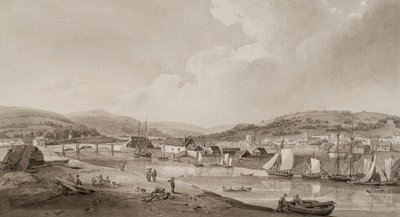 Neath, från södra sidan av floden (akvarell  blyerts på papper) av Thomas Hornor